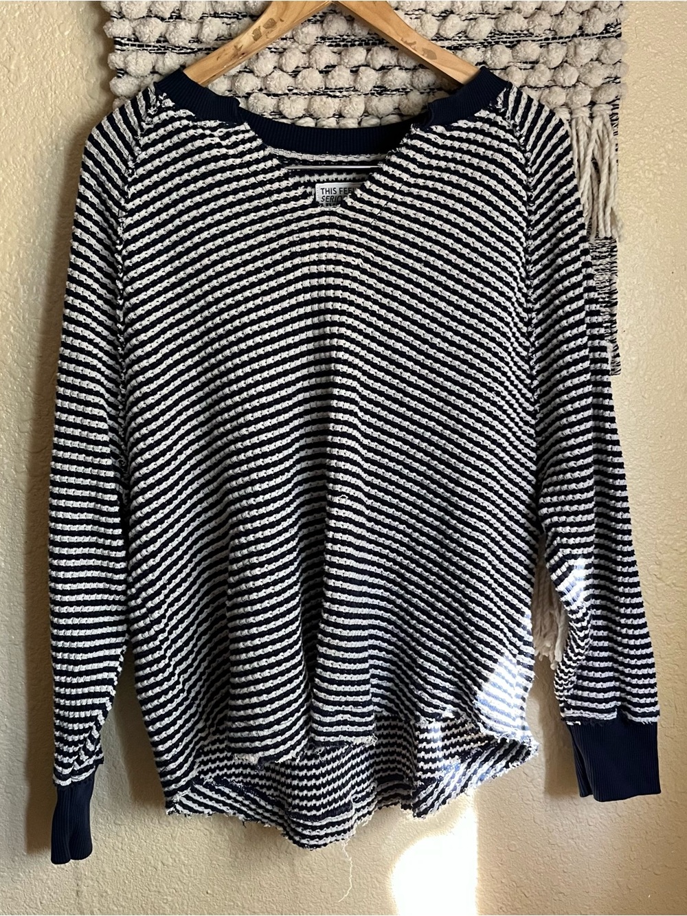 American Eagle Outfitters Navy & White Striped Crewneck Sweater